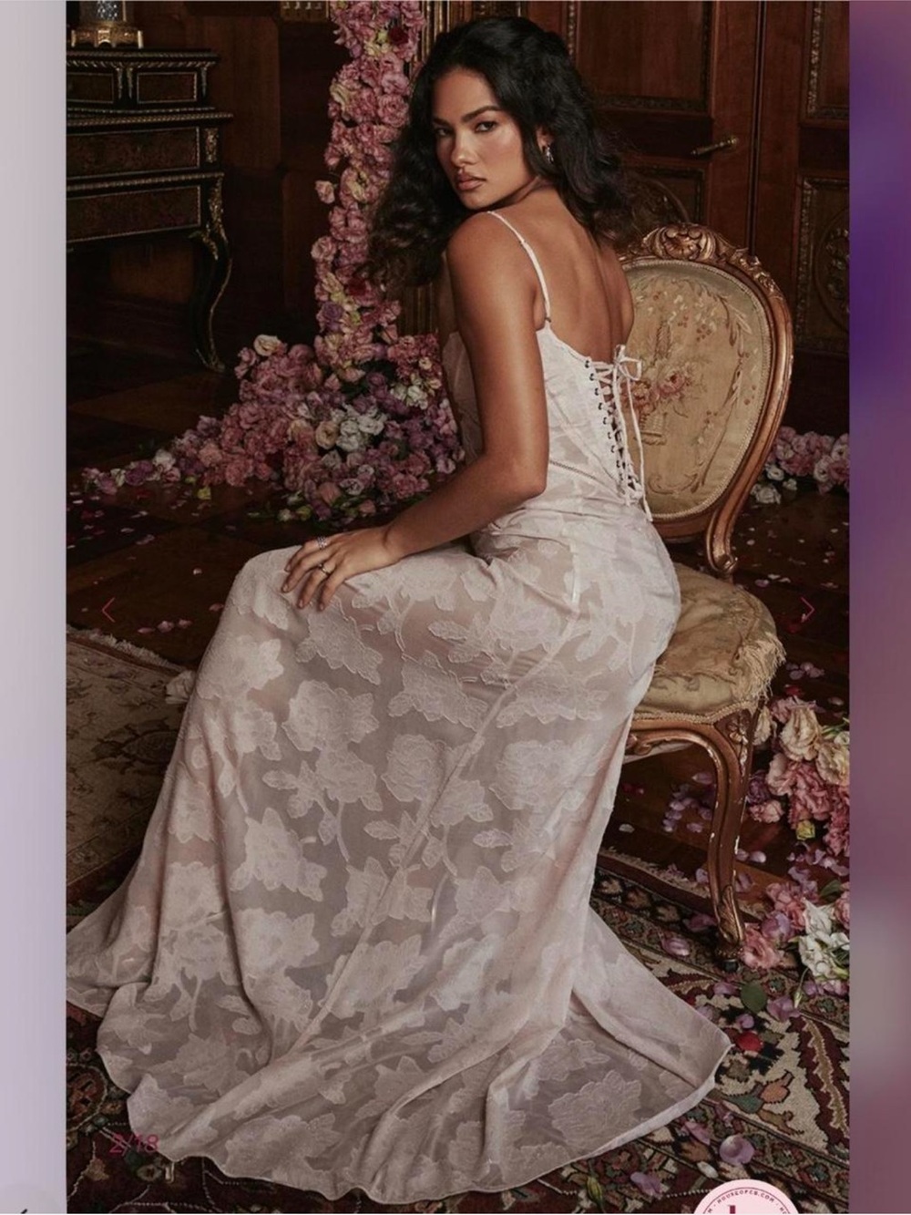 HOUSE OF CB Seren Soft Pink Floral Lace Back Maxi Dress NWOT